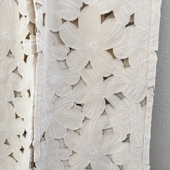 Cynthia Rowley Flora Cutout Jeans High Waist Wide Leg Cream Floral Lace Denim 26 - Picture 11 of 15